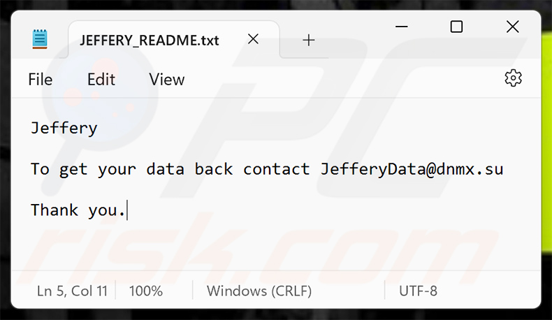 Jeffery ransomware nota de resgate (JEFFERY_README.txt)